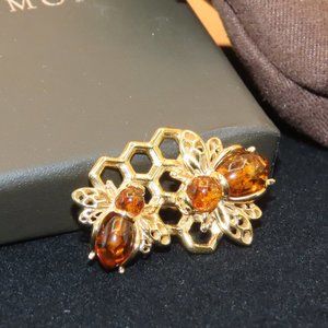 Amber Bumblebee and Honeycomb Pin in 18kt Gold Over Sterling by Ross and Simons